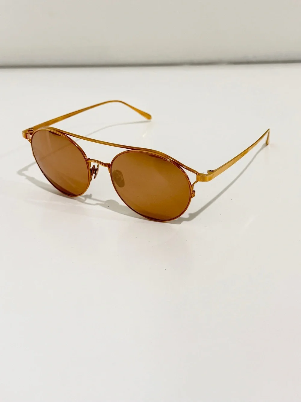 Linda Farrow LFL825 C3 Rayan Oval Aviator Rose Gold Titanium Sunglasses NWT